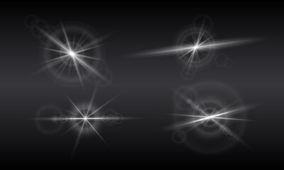 Star burst and sparkle Set glowing effect with light shine. Vector glitter illustration.