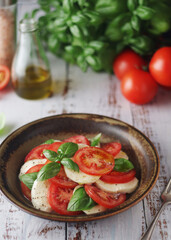 A bowl with traditional Italian caprese salad