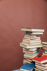 Stacks of Books for College School Library Training Brown Background