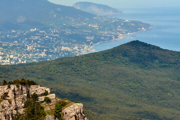 View of the embankment of the city of Yalta from Mount Ai-Petri in the Crimea.