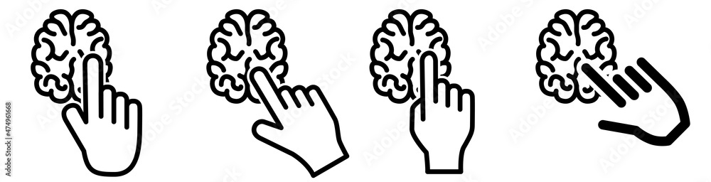 Poster finger pointing to brain icon. concept of intelligence selection, or clicking on smart choice object