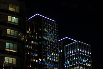 night city skyscrapers business center traffic transport lights urban vibe