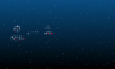 On the left is the social distance symbol filled with white dots. Background pattern from dots and circles of different shades. Vector illustration on blue background with stars