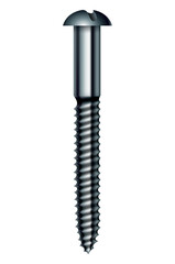 Metal screw side view. Industrial or DIY element for fixing. Isolated realistic vector illustration
