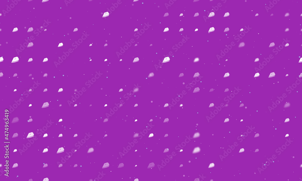 Poster seamless background pattern of evenly spaced white iron symbols of different sizes and opacity. vect