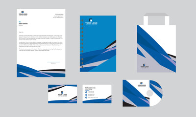 Corporate Brand Identity Mockup set with digital elements. Classic full stationery template design. Editable vector illustration: Business card, Bag, Id card, envelope, cup, letterhead, pen etc.
