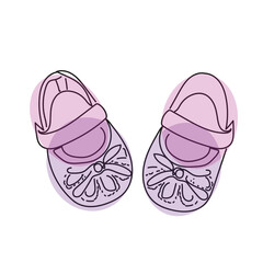 Fototapeta premium Ballet flats for baby, kids cute shoes black linear sketch 