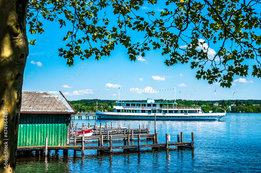 Sticker passenger ship at a lake