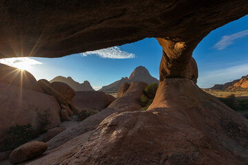 Sun starburst sunset at Spitzkoppe