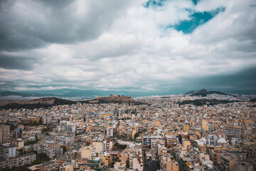 Aerial view of Athens Greece downtown with cloudy weather at autumn. © npp_studio