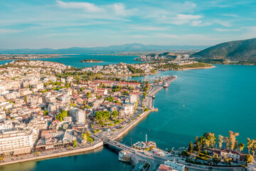 Fototapeta na wymiar Summer aerial view of city of Chalkida Greece.