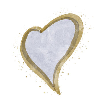 Blue and gold watercolor heart on a white background
