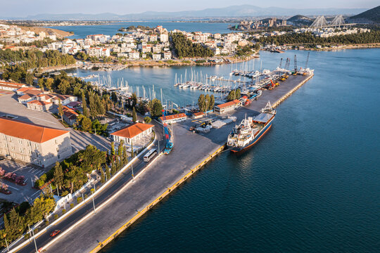 Aerial view of Chalkida port at summer.
