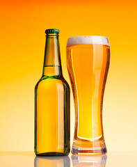 Beer bottle and glass