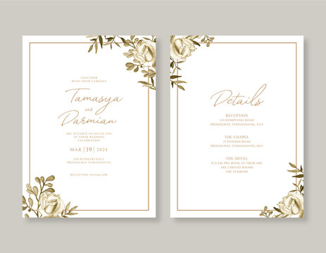 Minimalist wedding invitation with floral watercolor