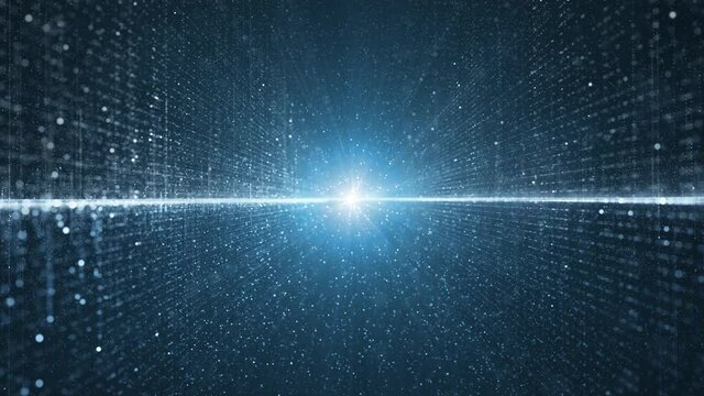 Seamless loop digital technology cyberspace hologram with glowing lines and dots. Cyber tech animation background.
