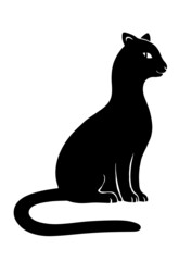 Black domestic cat. Home pet. Abstraction silhouette. Vector isolated art illustration on white background