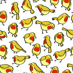Yellow birds, fashion, cartoon vector seamless pattern isolated on bright background. Concept for wallpapers, cards, print