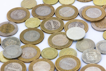 Turkish lira metal coins savings on the white background