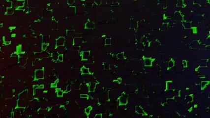 background of black shapes with unusual geometry with green lines. 3d render