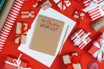 Craft paper sketchbook with a pencil to write greetings or christmas wish list