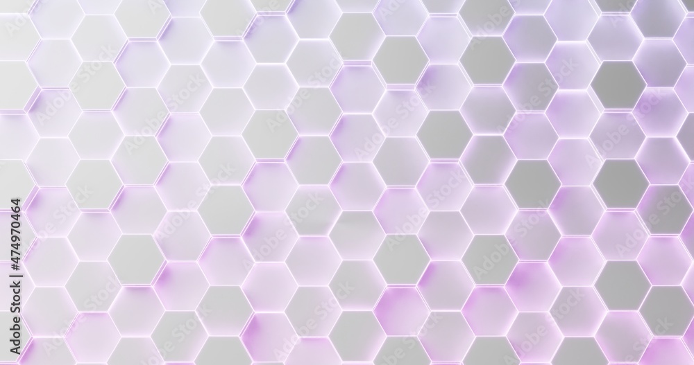 Poster white hexagon with purple neon glow background pattern 3d rendering. abstract honeycomb background v