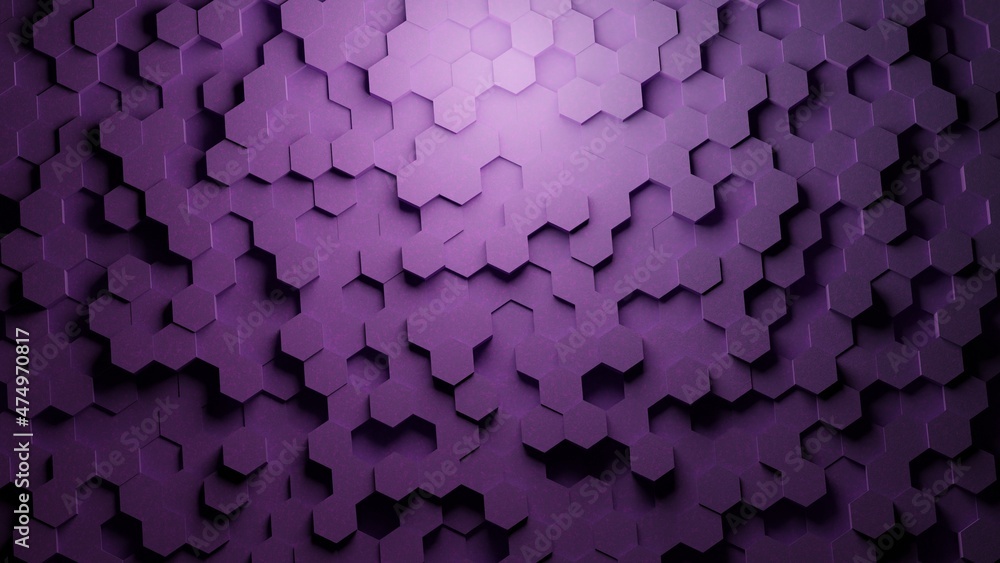 Poster purple hexagon background pattern 3d rendering. abstract honeycomb background vector illustration. l