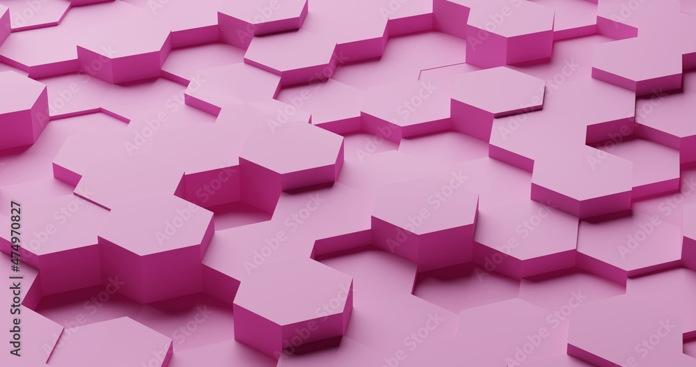 Poster pink hexagon background pattern 3d rendering. abstract honeycomb background vector illustration. lig