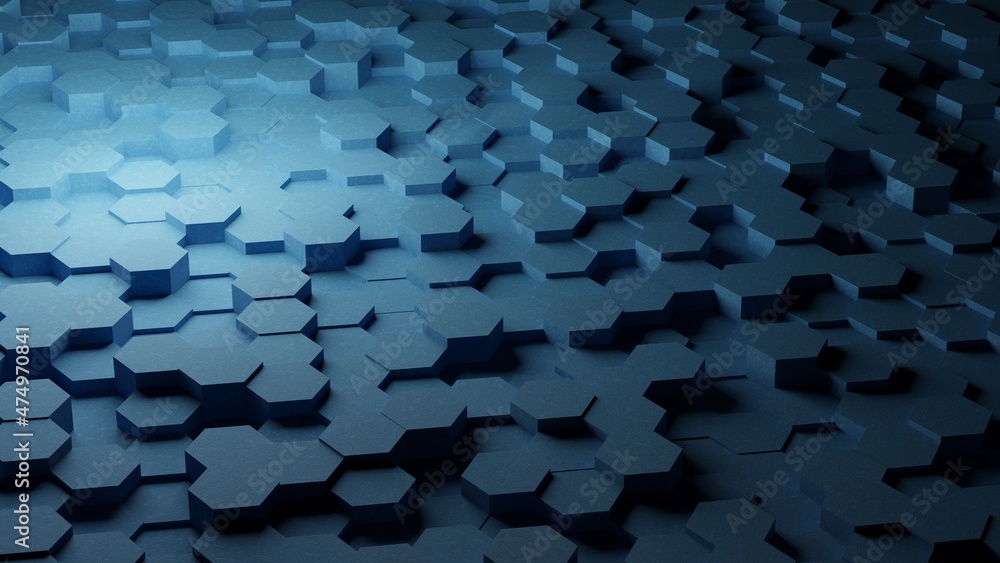 Poster blue hexagon background pattern 3d rendering. abstract honeycomb background vector illustration. lig