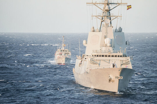 us nato navy military ships sailing at sea during a nato humanitarian operation in the ocean
