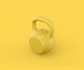 Yellow kettlebell on a yellow background. Minimalistic design object. 3d rendering.