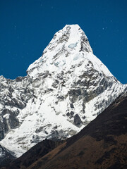 Night shot of summit Ama Dablam in winter night in Nepal