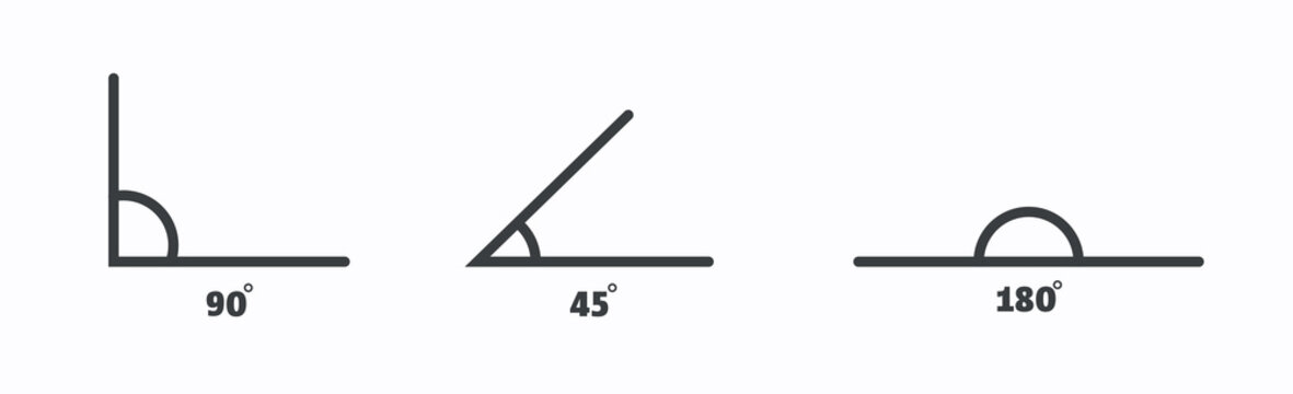 Vetor de Angle of 180, 45,30,90 degrees vector illustration. The symbol of  geometry, mathematics. do Stock