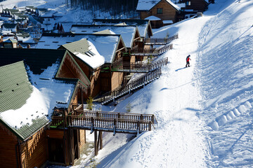 The holiday villas of Bukovel ski resort. Bukovel, Ukraine - 474975833