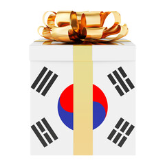 Gift box with South Korean flag. Holiday in South Korea, concept. 3D rendering