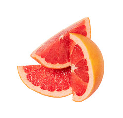 Naklejka na ściany i meble Three pieces of grapefruit close-up isolated on a white background.