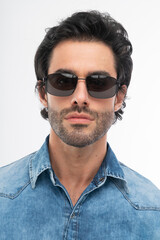 man with glasses, studio shot.