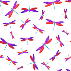 Dragonfly ornamental seamless pattern. Summer clothes fabric print with flying adder insects. Close