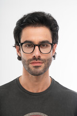 man with glasses, studio shot.