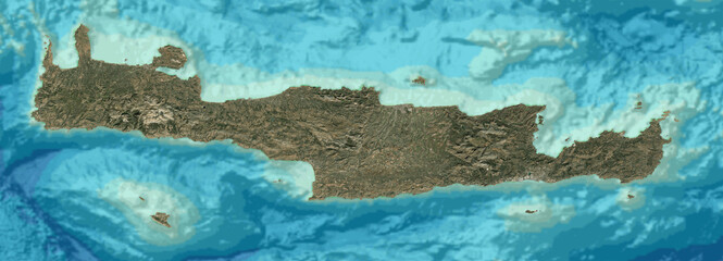 High Resolution Map of Crete. 3D Illustration - obrazy, fototapety, plakaty