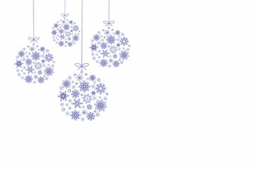 Christmas and New Year greeting card, purple baubles on white background, vector design