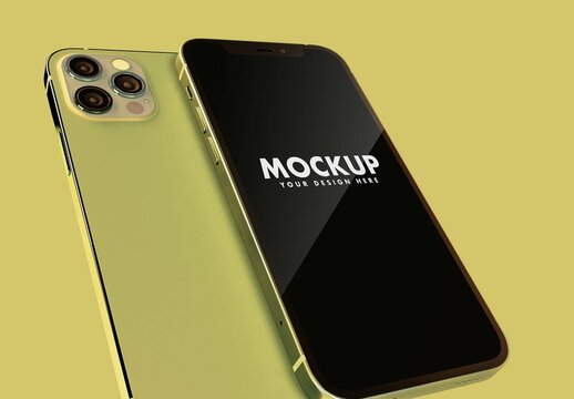 Smartphone Front and Back on a Yellow Background