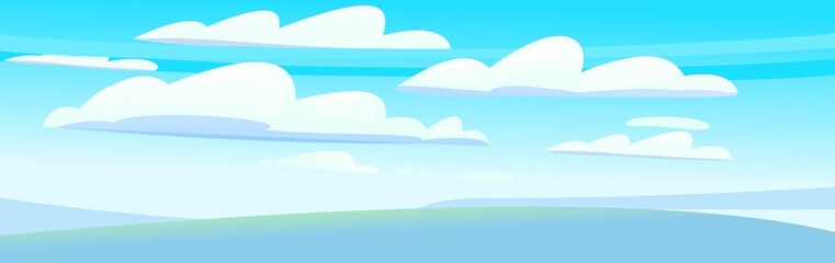 Fototapeta na wymiar Sky clouds horizon. Illustration in cartoon style flat design. Heavenly atmosphere. Vector