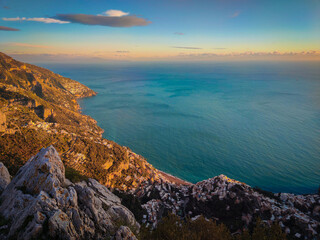 sunset over the sea, amalfi coast