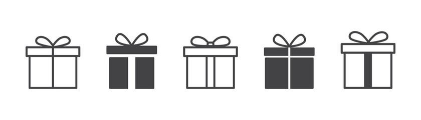 Gift box present icon collection. Holiday gift surprise signs. Christmas gift box present icon teplates. Stock vector