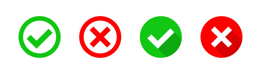 Check mark cross icon. Checklist signs. Vote tick elements. Check mark green and cross red symbols. Stock vector