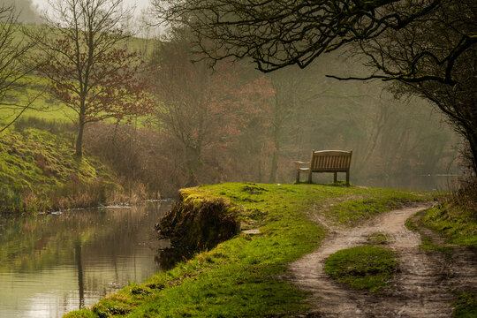 Bench On The Canal Side, Blackburn, Lancashire, England 