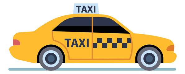 Taxi icon. Yellow checkered cab. Cartoon car