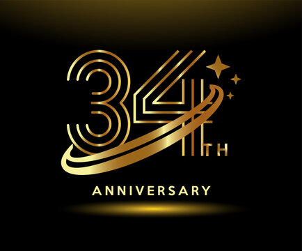 Golden 34 year anniversary celebration logo design inspiration