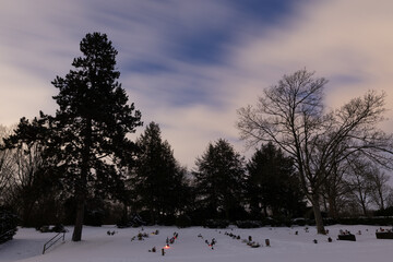 Winter on a cemetary at night